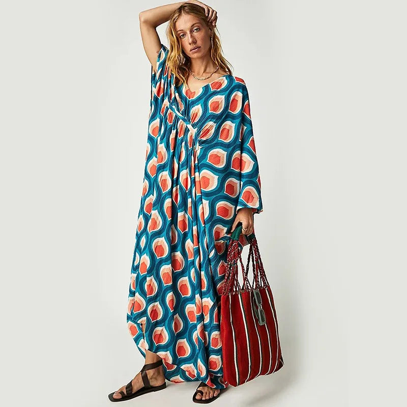 woman in a freepeople style kaftan