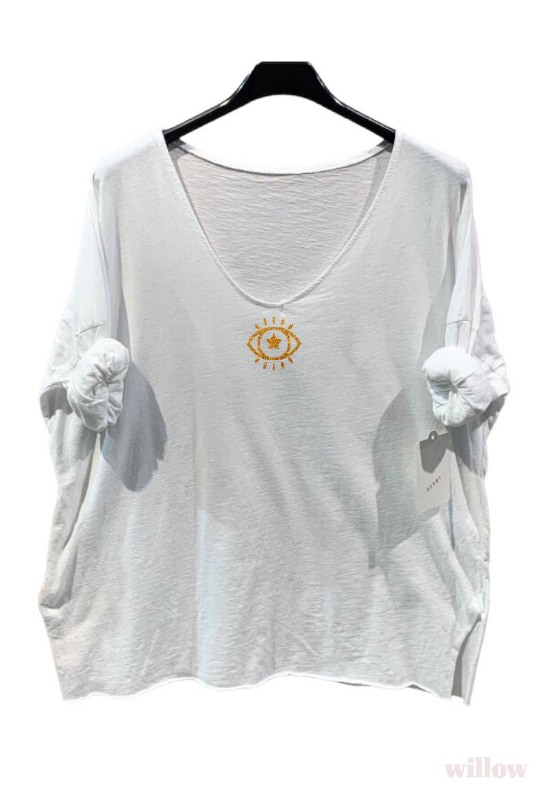 Plain cotton top with long sleeves eye logo: Khaki