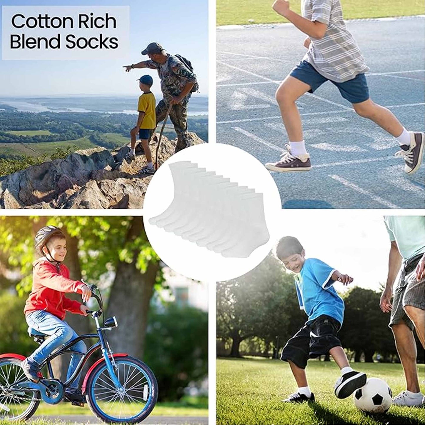 10 Pairs Kids Athletic Sport Socks Cushioned Breathable Durable for Running Hiking Football Boys Girls Anti-Blister Moisture-Wicking by Sock Stack