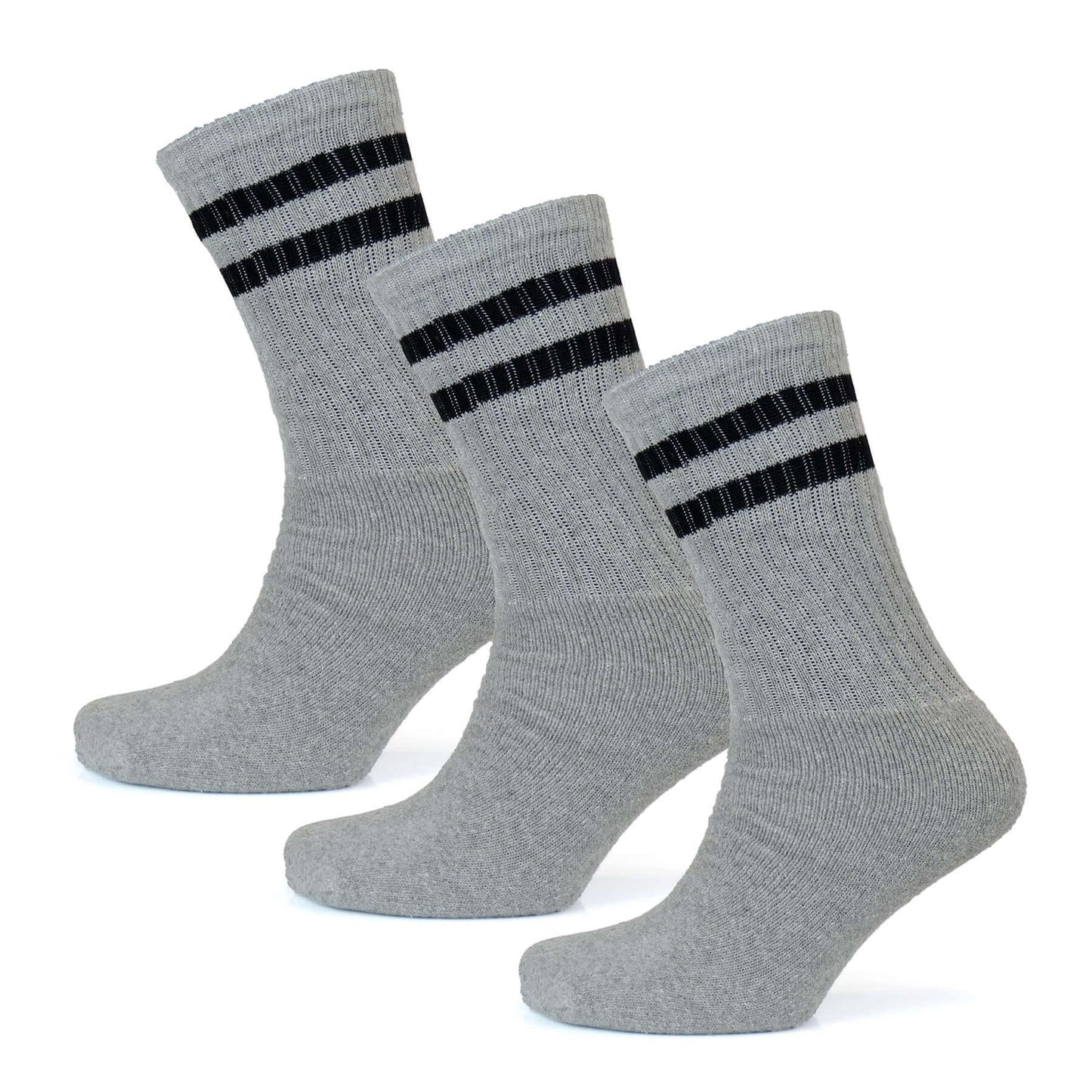 10 Pairs Men's Cotton Rich Striped Sport Socks Moisture-Wicking Reinforced Heel Toe for Running Hiking Football Outdoor Black White Grey UK 6-11 by Sock Stack