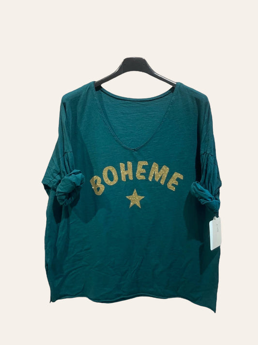 “Boheme” and Étoile cotton top: BOTTLE GREEN