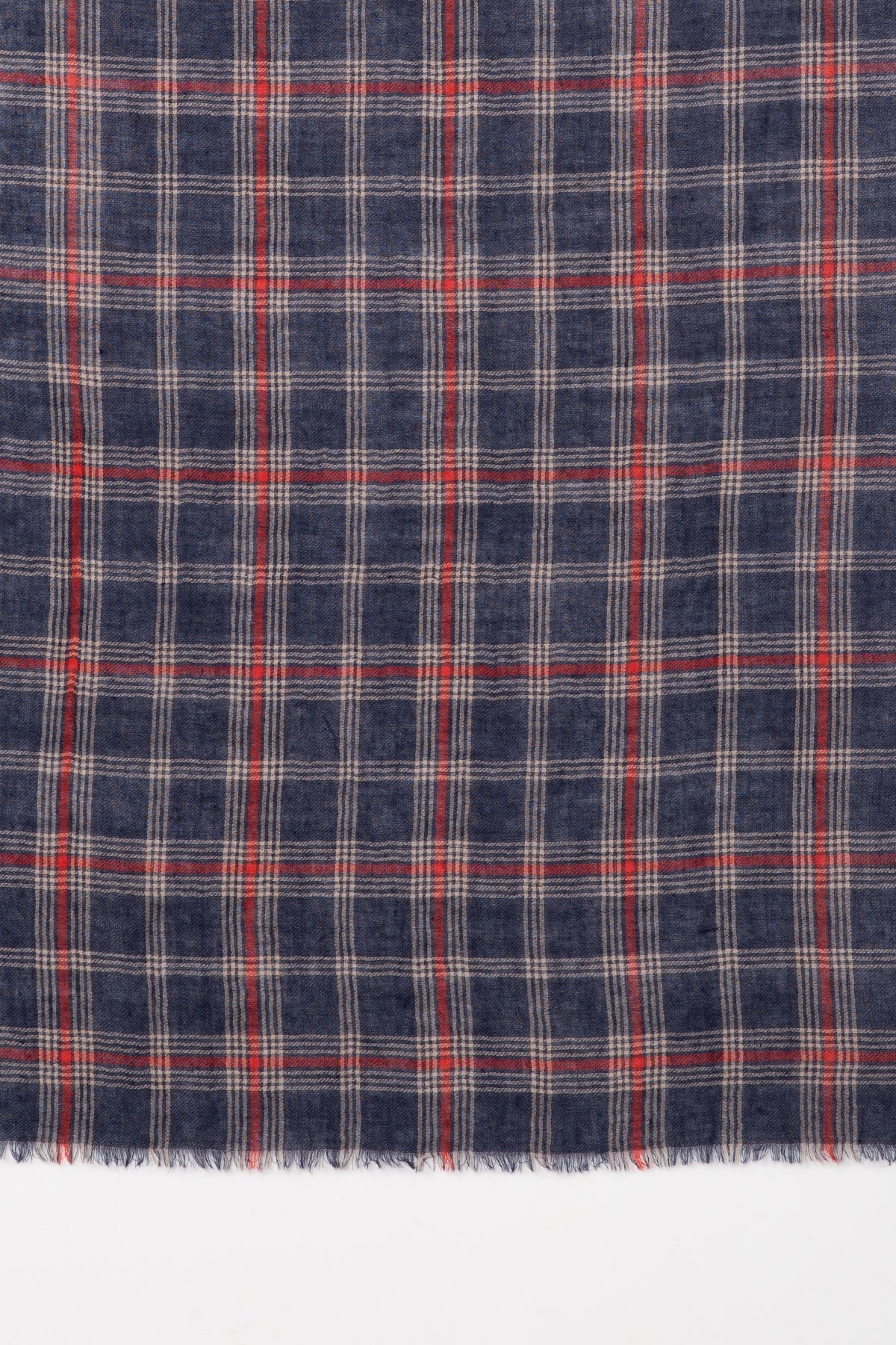 Yarn Dyed Twill Weave Classic Checks Merino Wool Scarf - Navy Red