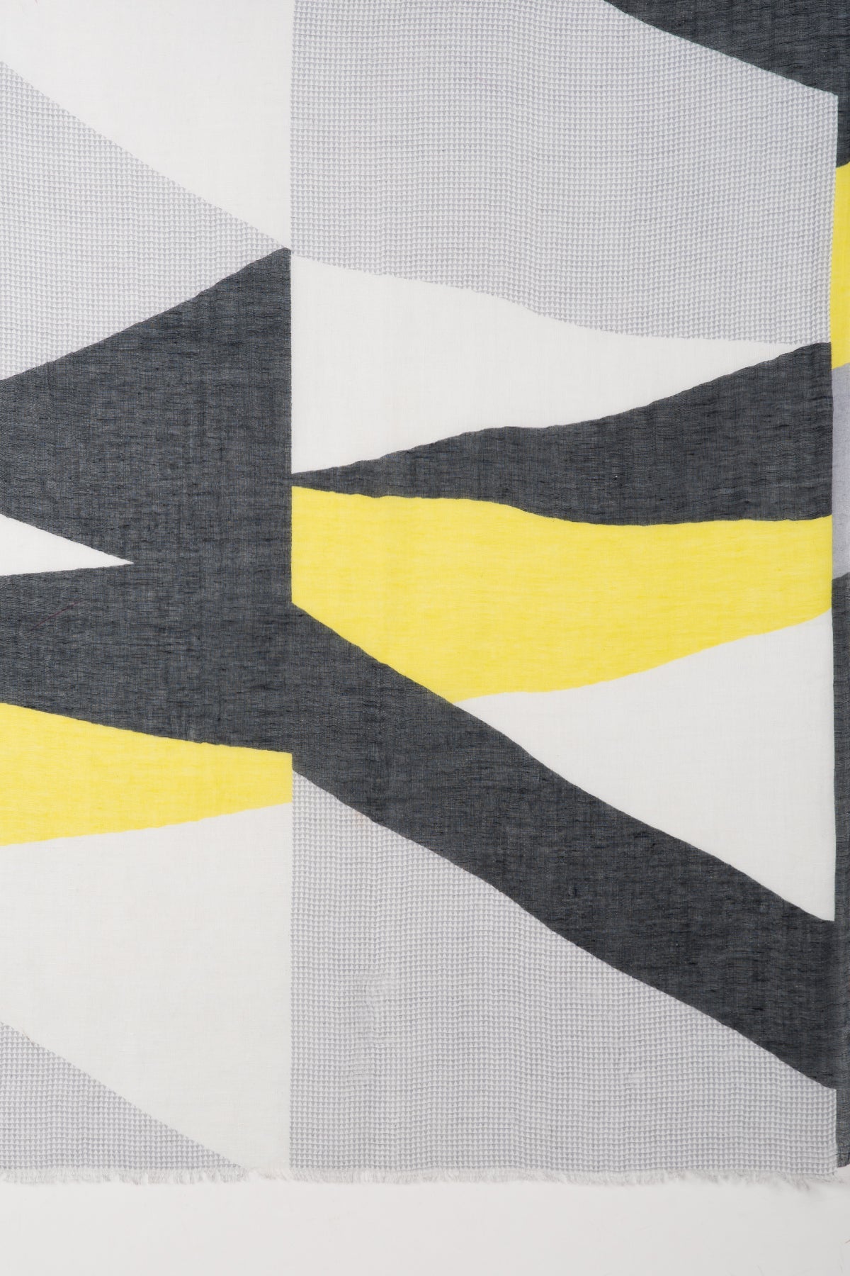Abstract Geometry Print Linen Cotton Scarf - Grey Black Lime