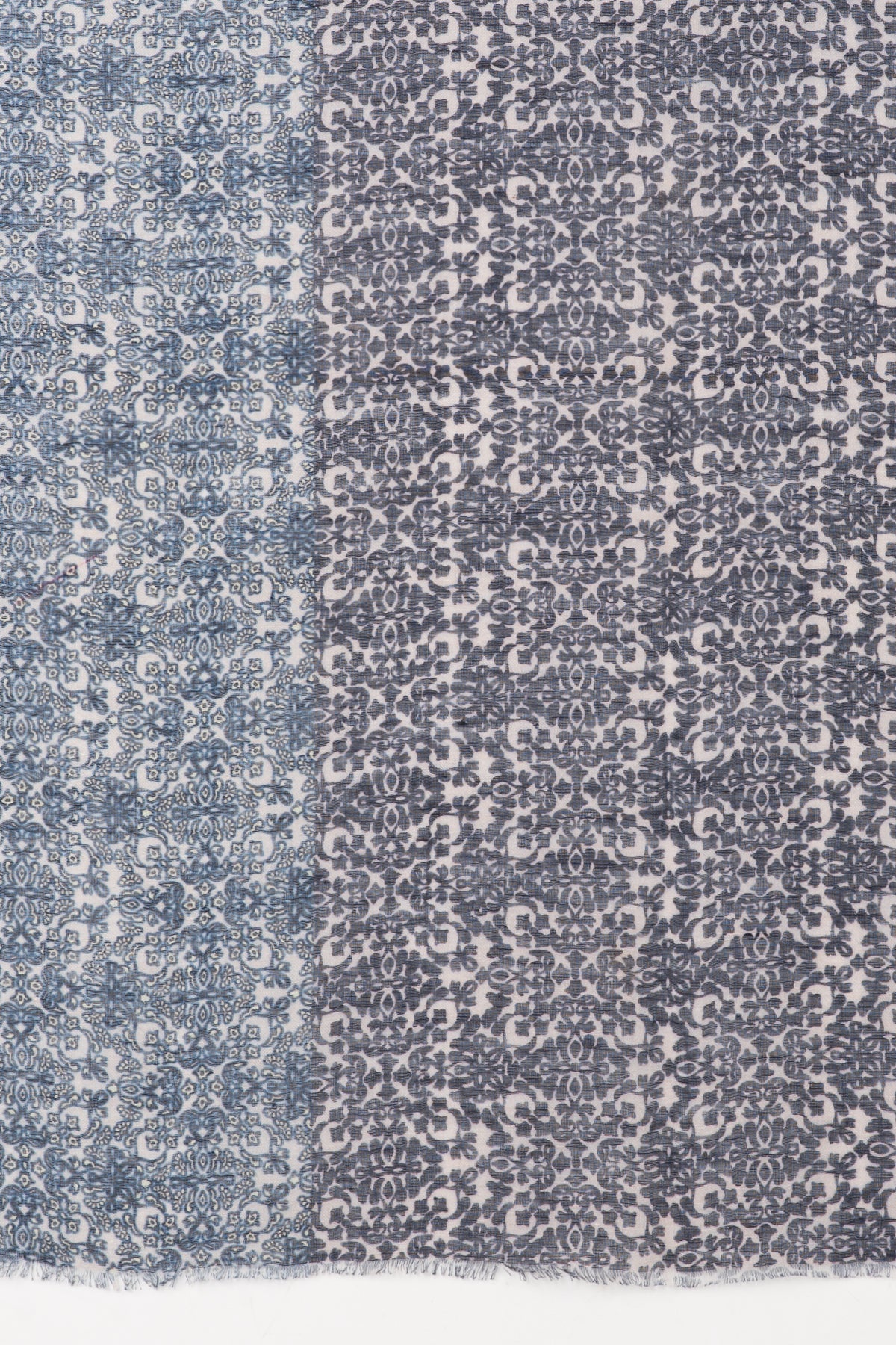 Floral Tile Print Linen Cotton Scarf - Navy Cement