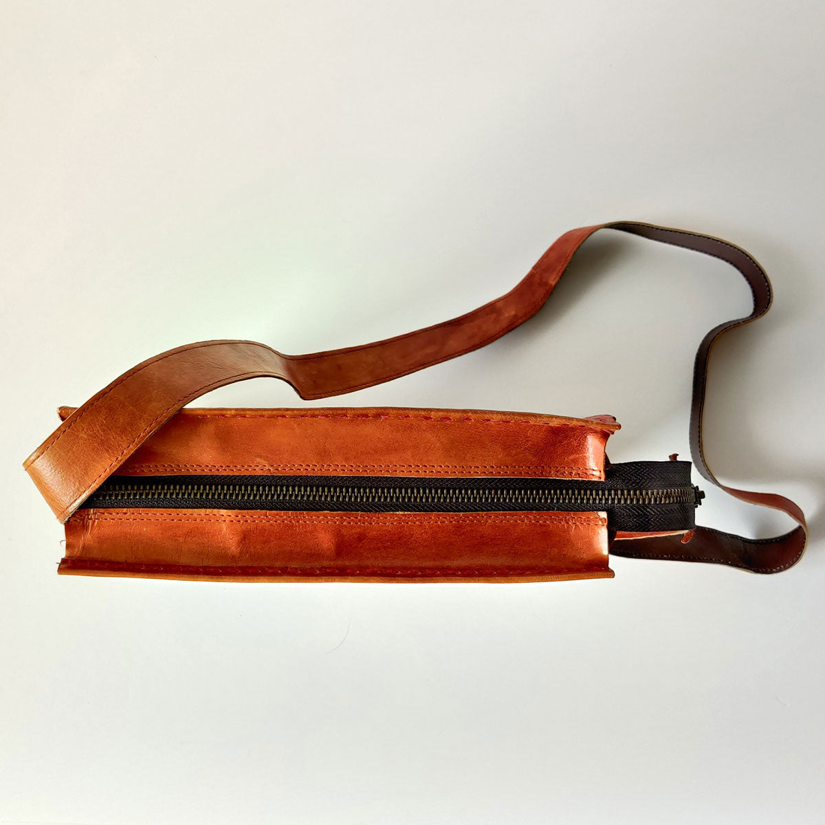 Intricate Embroidery Camel Leather Handbag