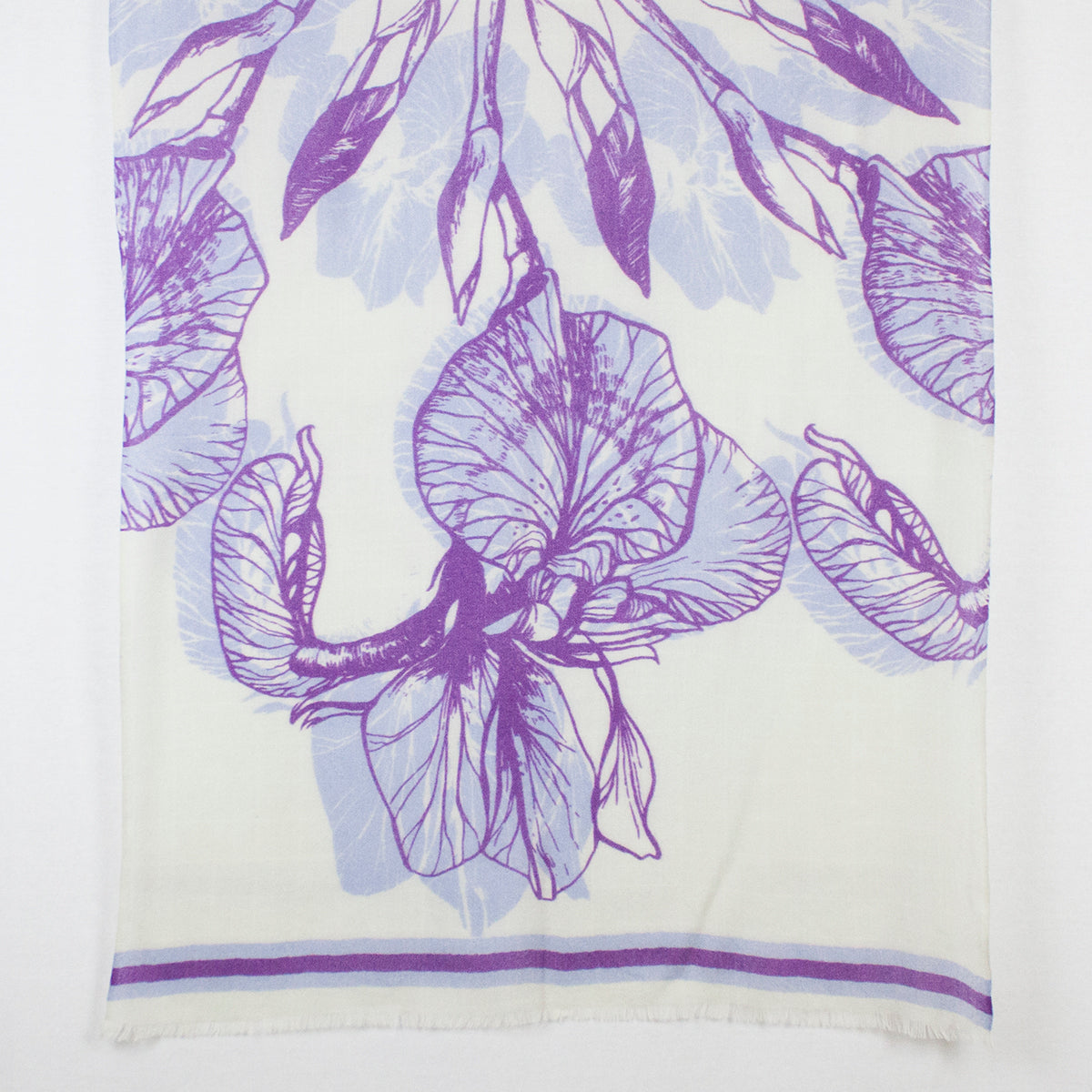 Cynthia Floral Print Merino Wool Scarf - Off White Violet