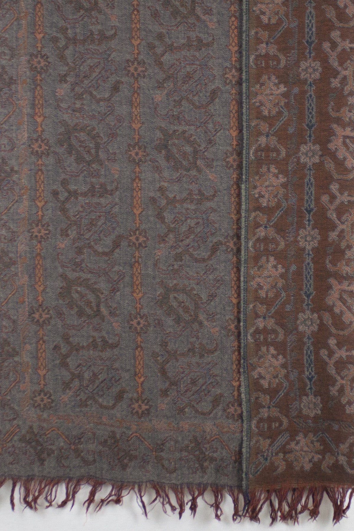 Jamdani Motif Jacquard Merino Wool Scarf - Grey Orange