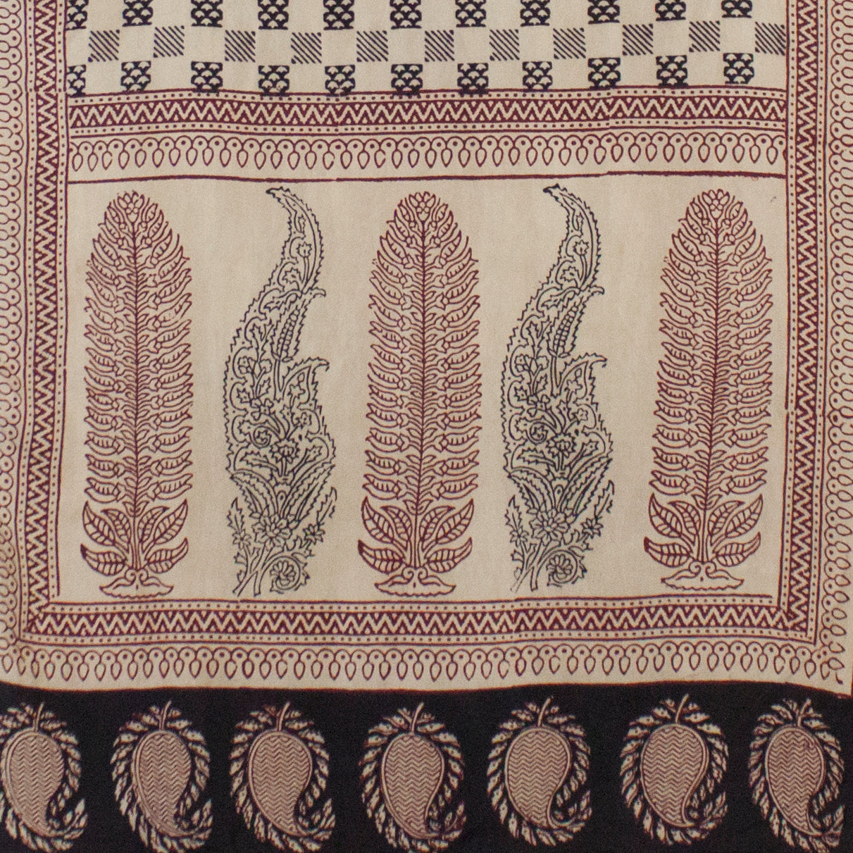 Checks Mesh Bagh Hand-block Print Silk Scarf - Black