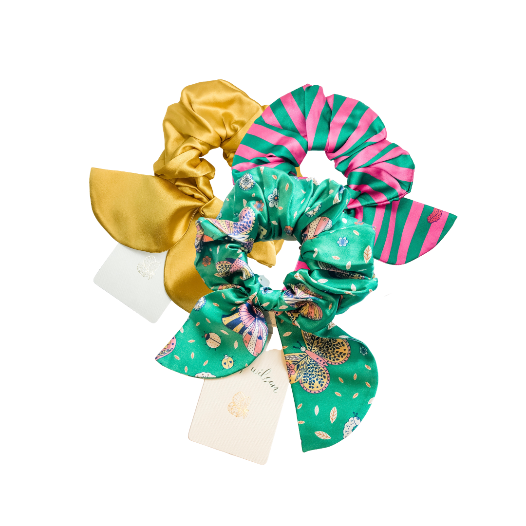 Bella Silk Scrunchie in Rainforest Butterfly