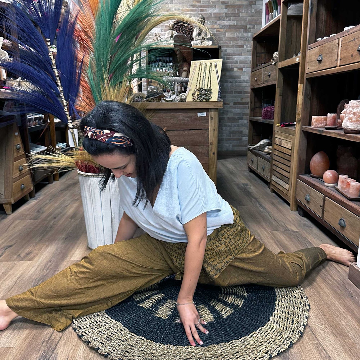 Yoga and Festival Pants - Thai Fisherman Mandala Mantra on Orange