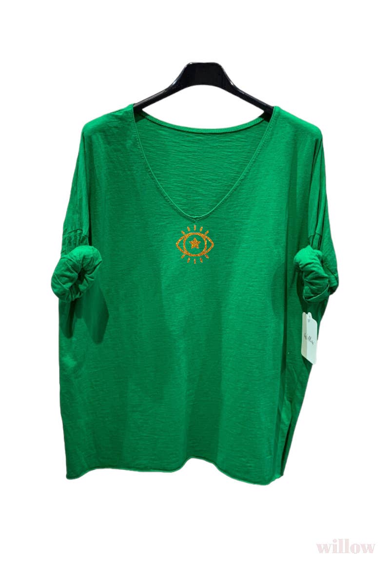 Plain cotton top with long sleeves eye logo: Khaki