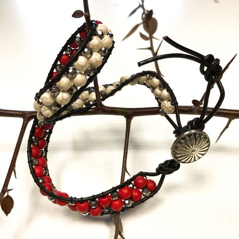 Double Wrap Bracelet - 50/50 Rubystone & White Agate