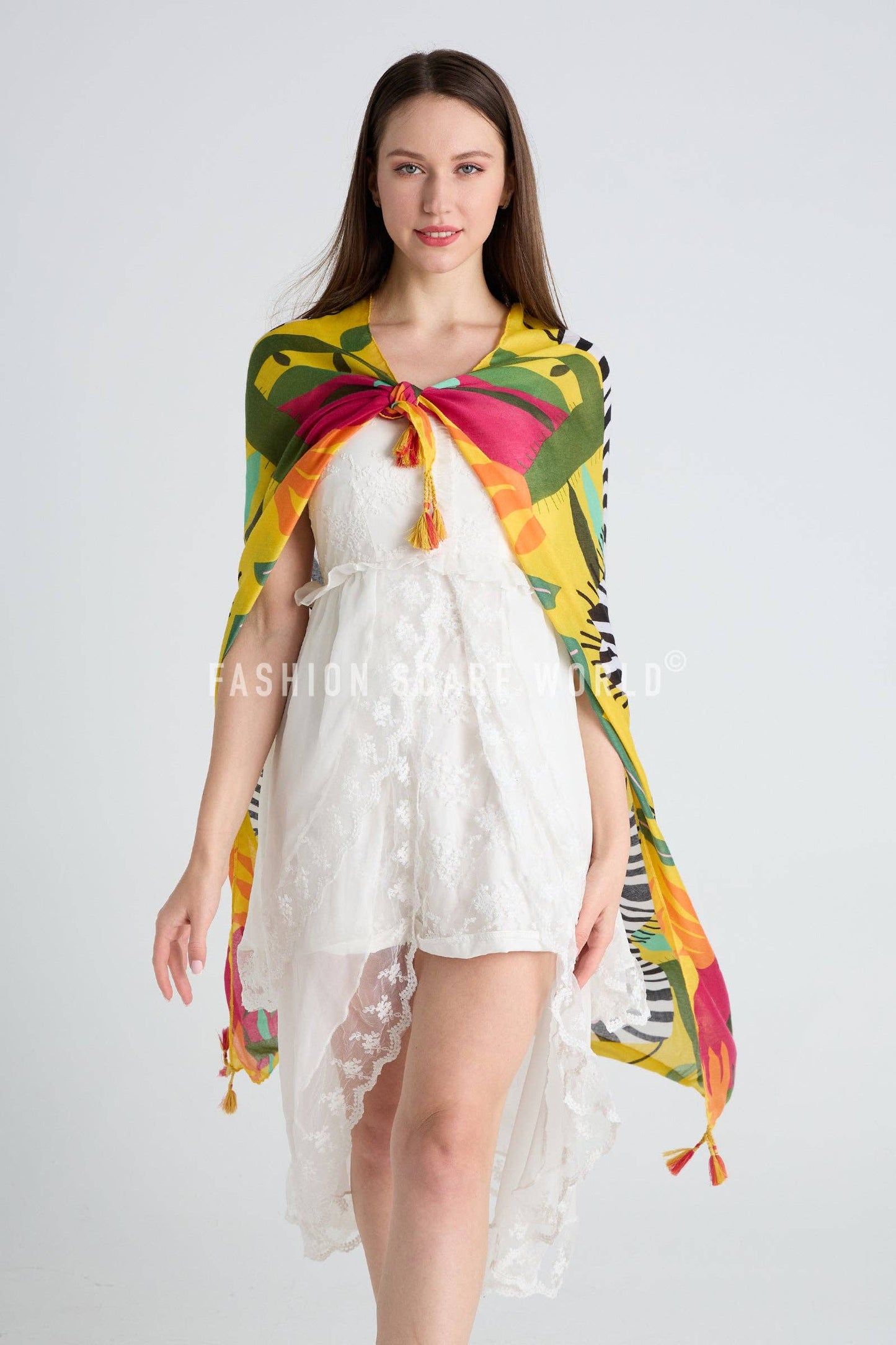 Bright Zebra Jungle Print Square Scarf: Yellow