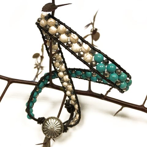 Double Wrap Bracelet - 50/50 - Turquoise & White Agate