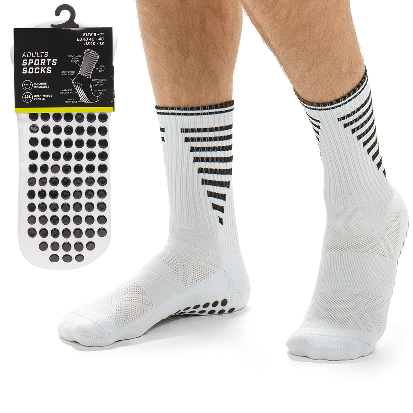 3 Pairs White Anti Slip Football Grip Socks for Men Sports Socks for Gym Running Yoga Trekking Hiking by Sock Stack