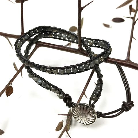 Double Wrap Bracelet - Grey Stone & Mini Globes