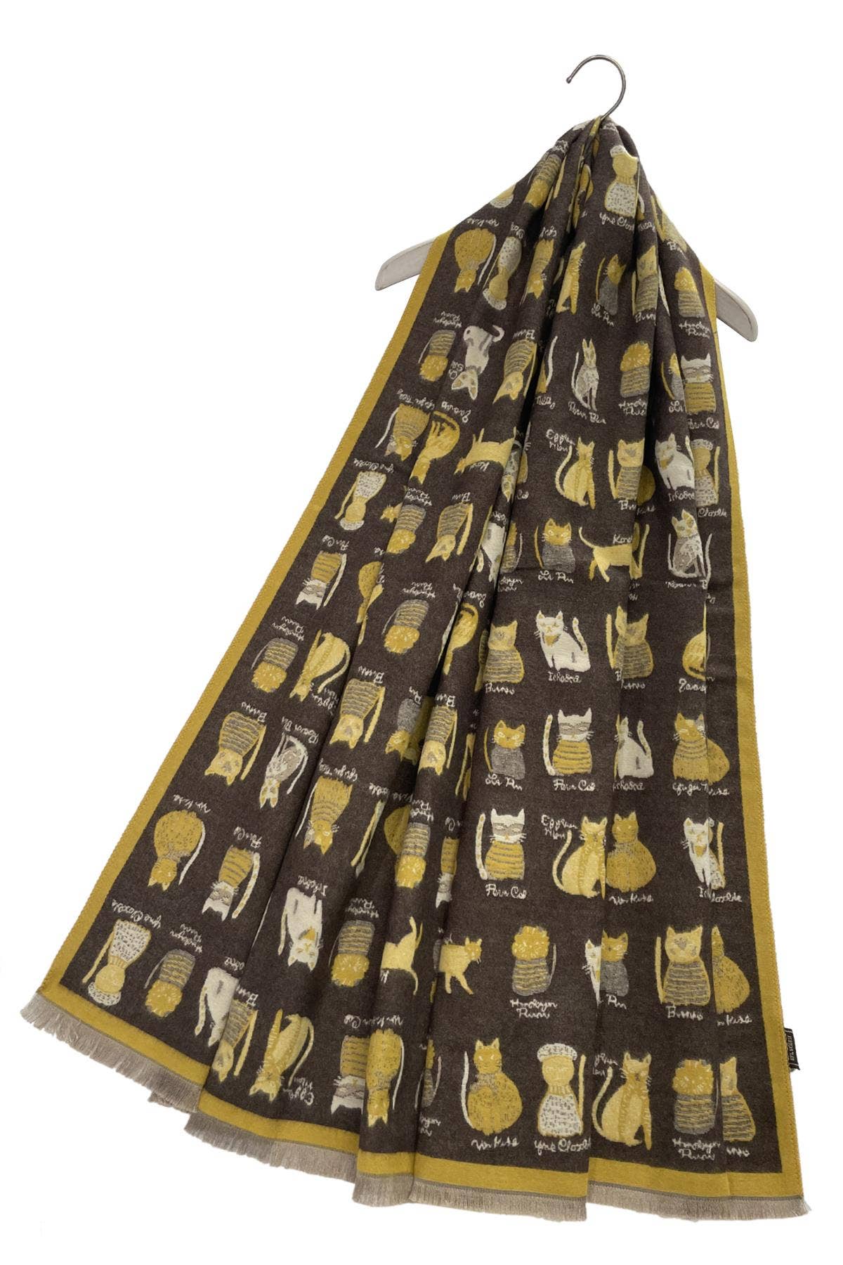 Cat Print Reversible Frayed Scarf: Black