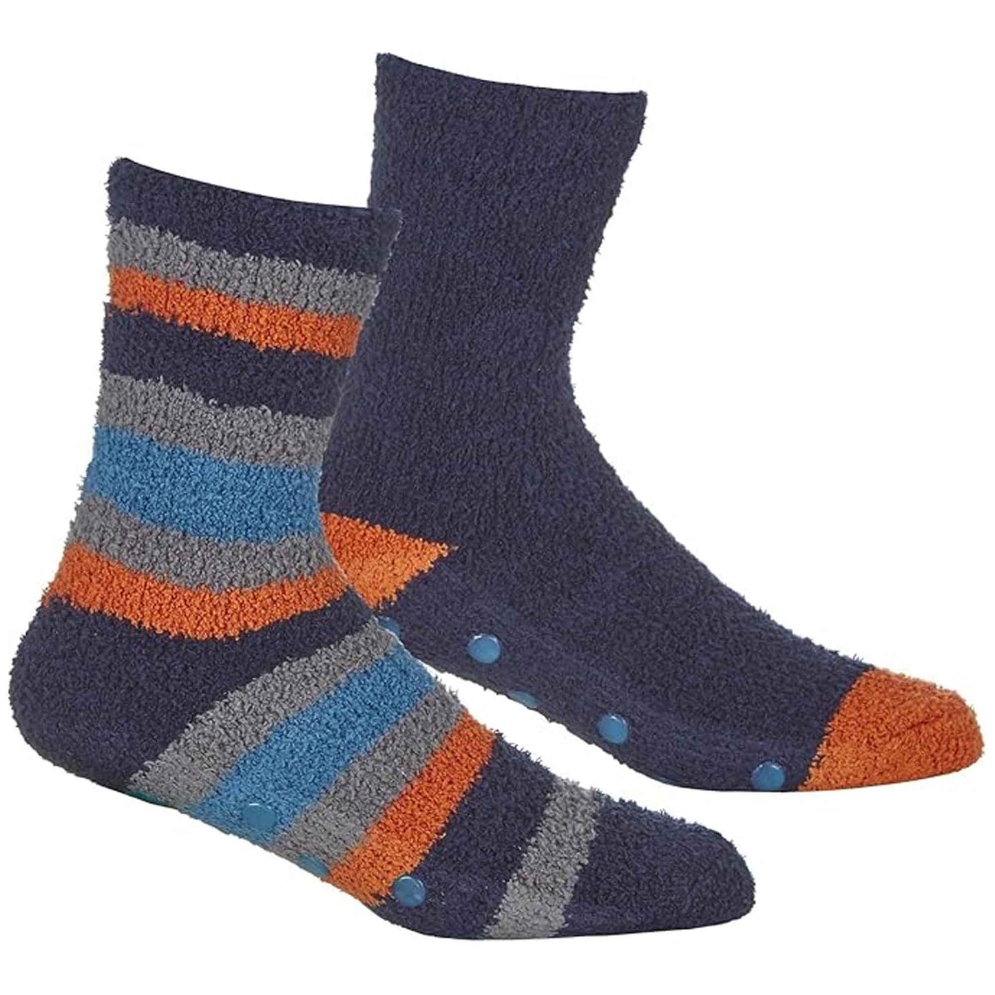 4 Pairs Mens Cozy Winter Striped Fluffy Slipper Socks Non-Skid Gripper Soles Warm Thick Fleece Tall Design UK Sizes 6-11 by Sock Stack