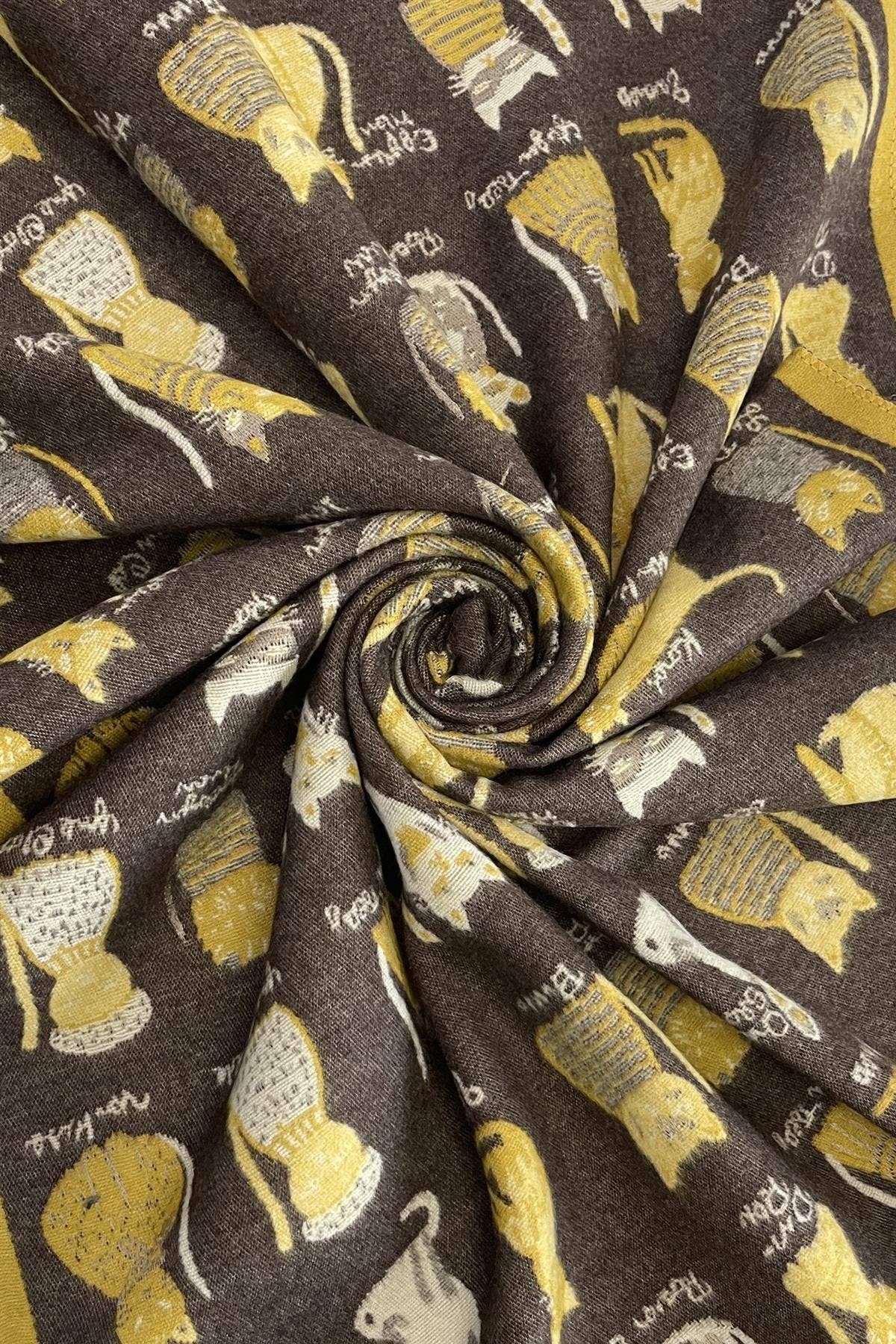 Cat Print Reversible Frayed Scarf: Black