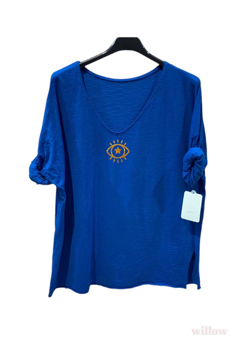 Plain cotton top with long sleeves eye logo: Khaki