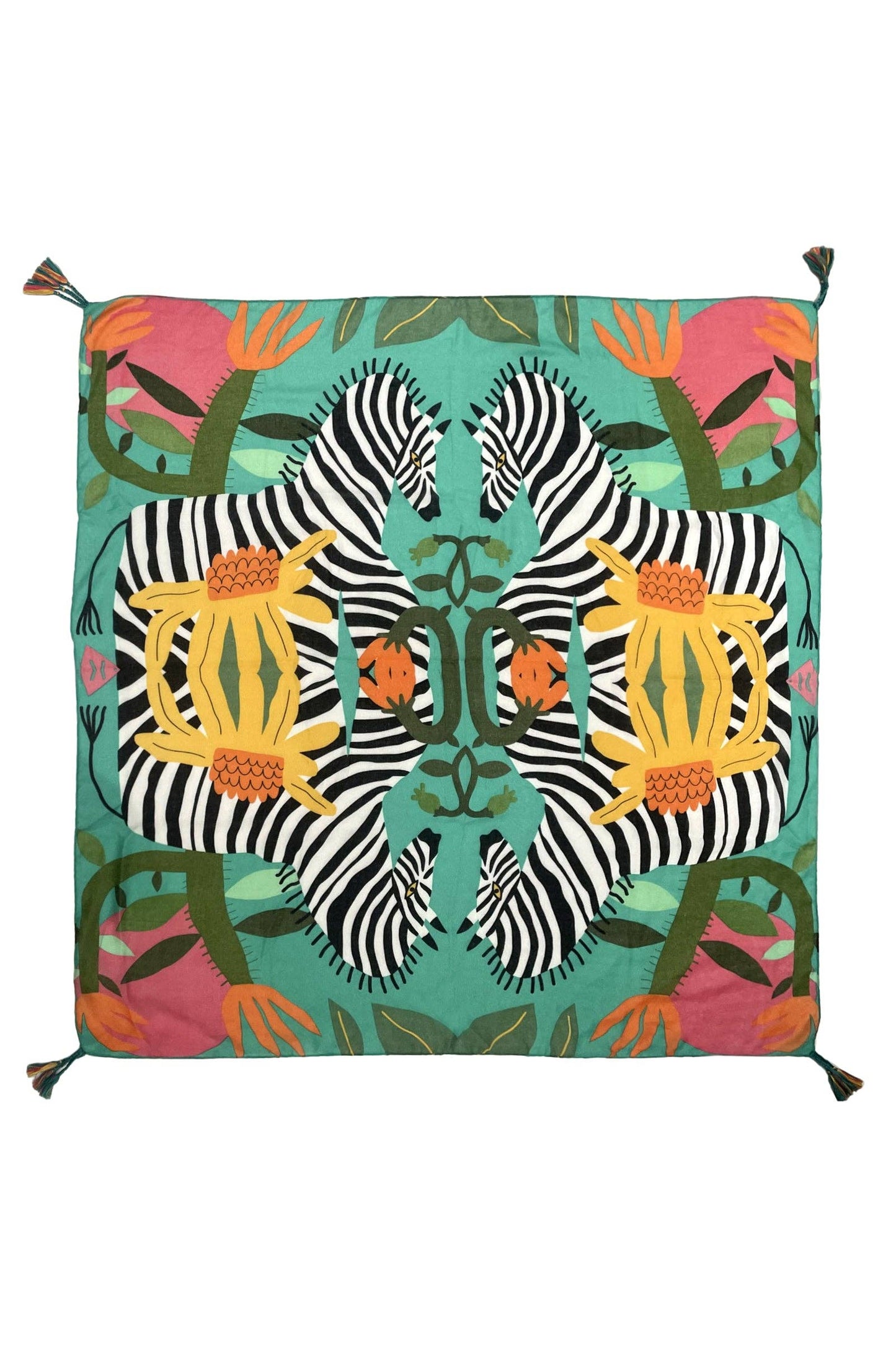 Bright Zebra Jungle Print Square Scarf: Yellow