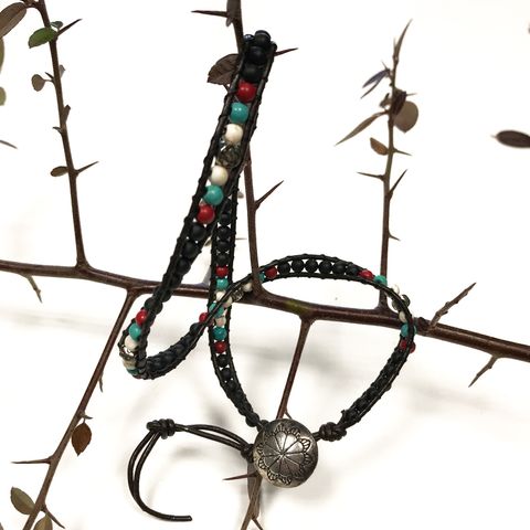 Double Wrap Bracelet - Multi Stone with Floral Detail