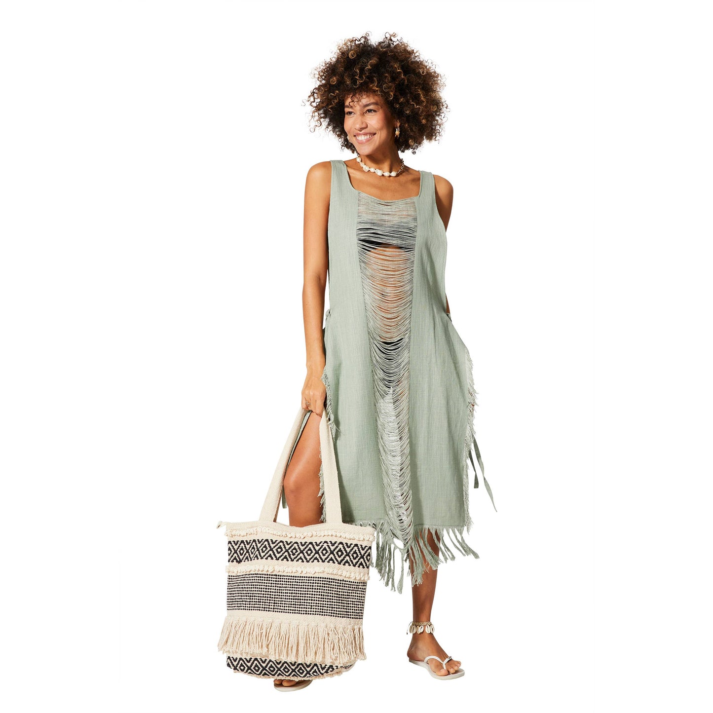 SLEEVELESS MID-LENGTH MID-LENGTH COTTON SUMMER BEACH DRESS