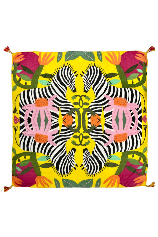Bright Zebra Jungle Print Square Scarf: Yellow