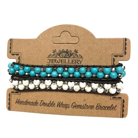 Double Wrap Bracelet - 50/50 - Turquoise & White Agate
