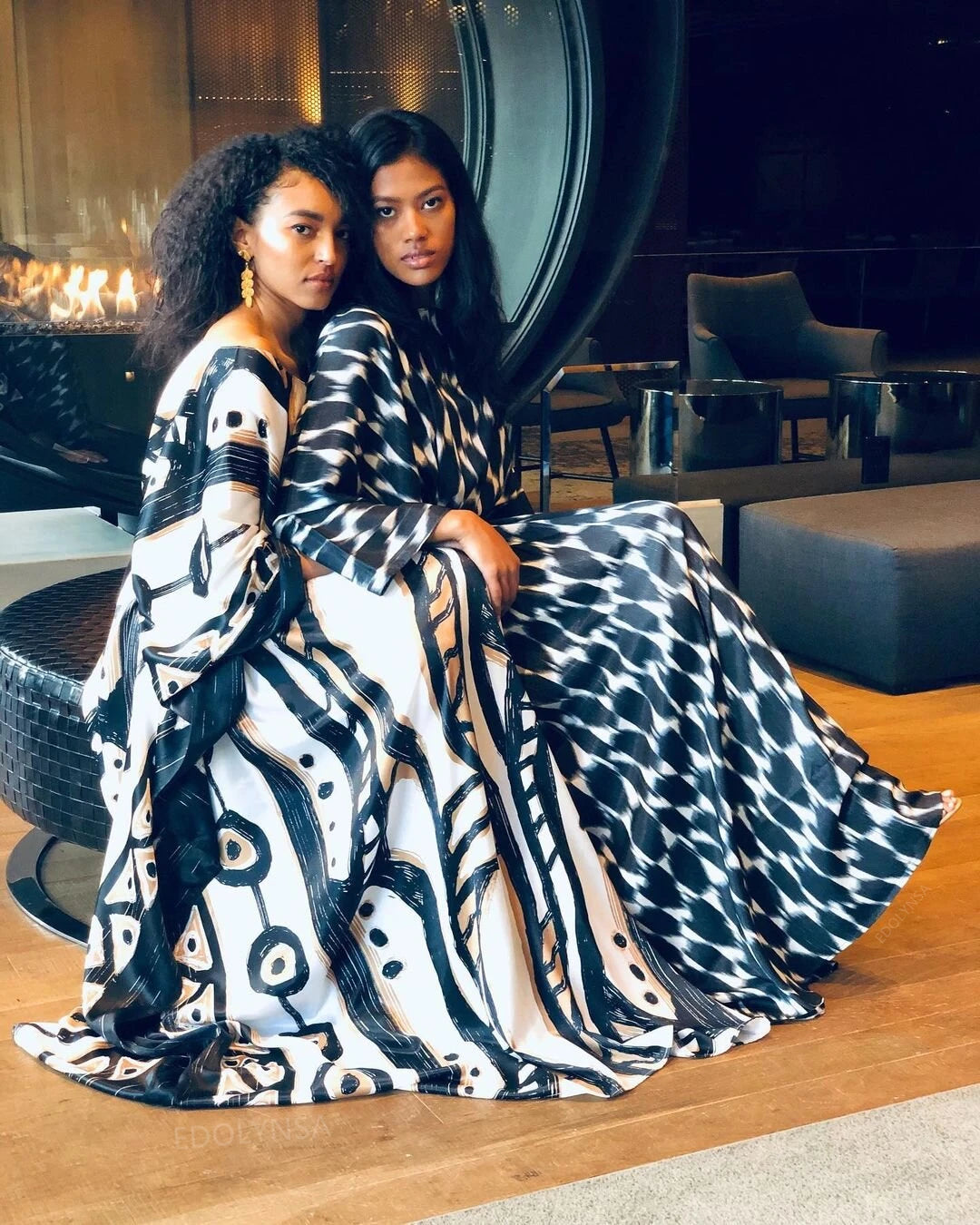 2023 Elegant Long Kaftan Printed V-neck Batwing Sleeve Street Wear Loose Maxi Dresses Women Beach Wear Swim Suit Cover Up Q1341