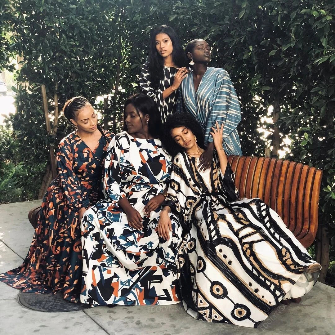 2023 Elegant Long Kaftan Printed V-neck Batwing Sleeve Street Wear Loose Maxi Dresses Women Beach Wear Swim Suit Cover Up Q1341