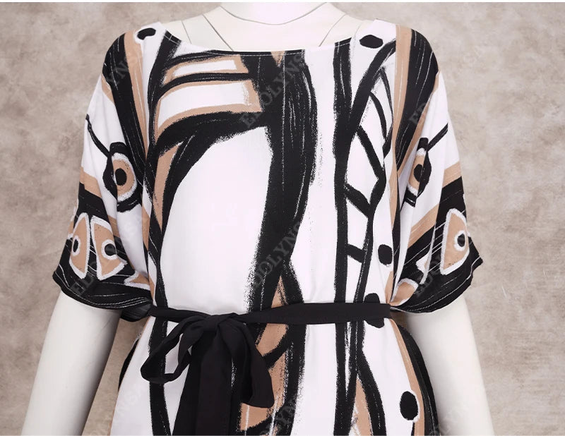 2023 Elegant Long Kaftan Printed V-neck Batwing Sleeve Street Wear Loose Maxi Dresses Women Beach Wear Swim Suit Cover Up Q1341