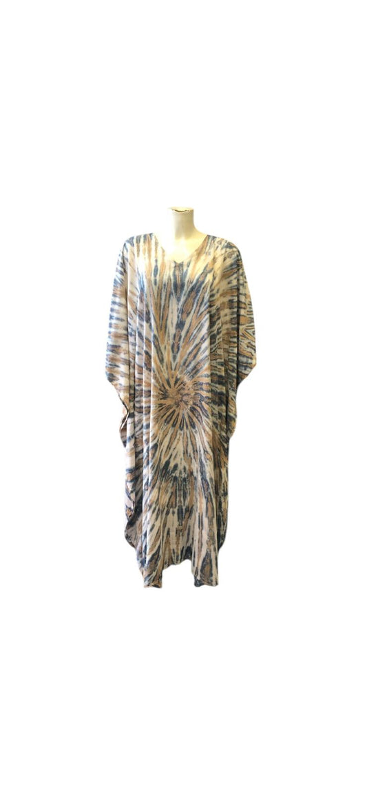Ikat swirl pattern Kaftan, cream and grey