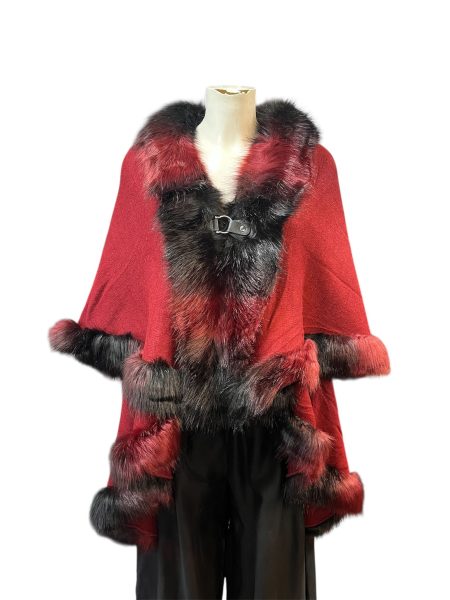 Poncho with fur trim