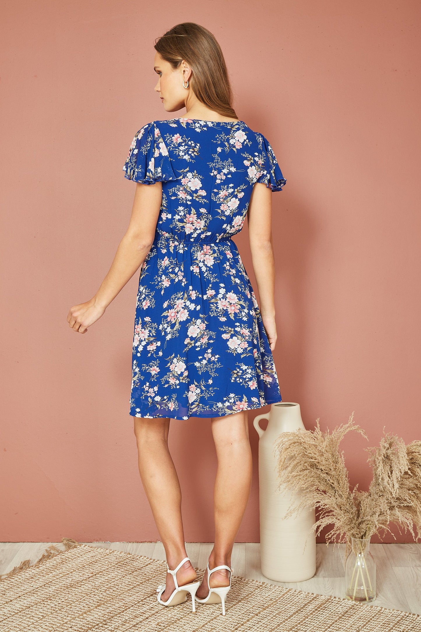 Yumi Navy Floral Print Skater Dress