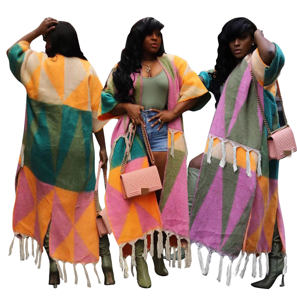 Amazing geometric tassle duster jacket