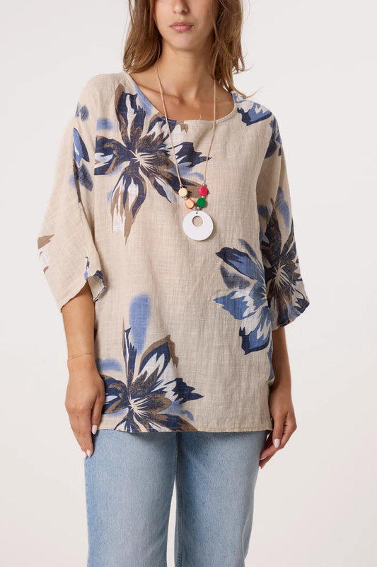 Necklace Lily Print Pure Cotton Top