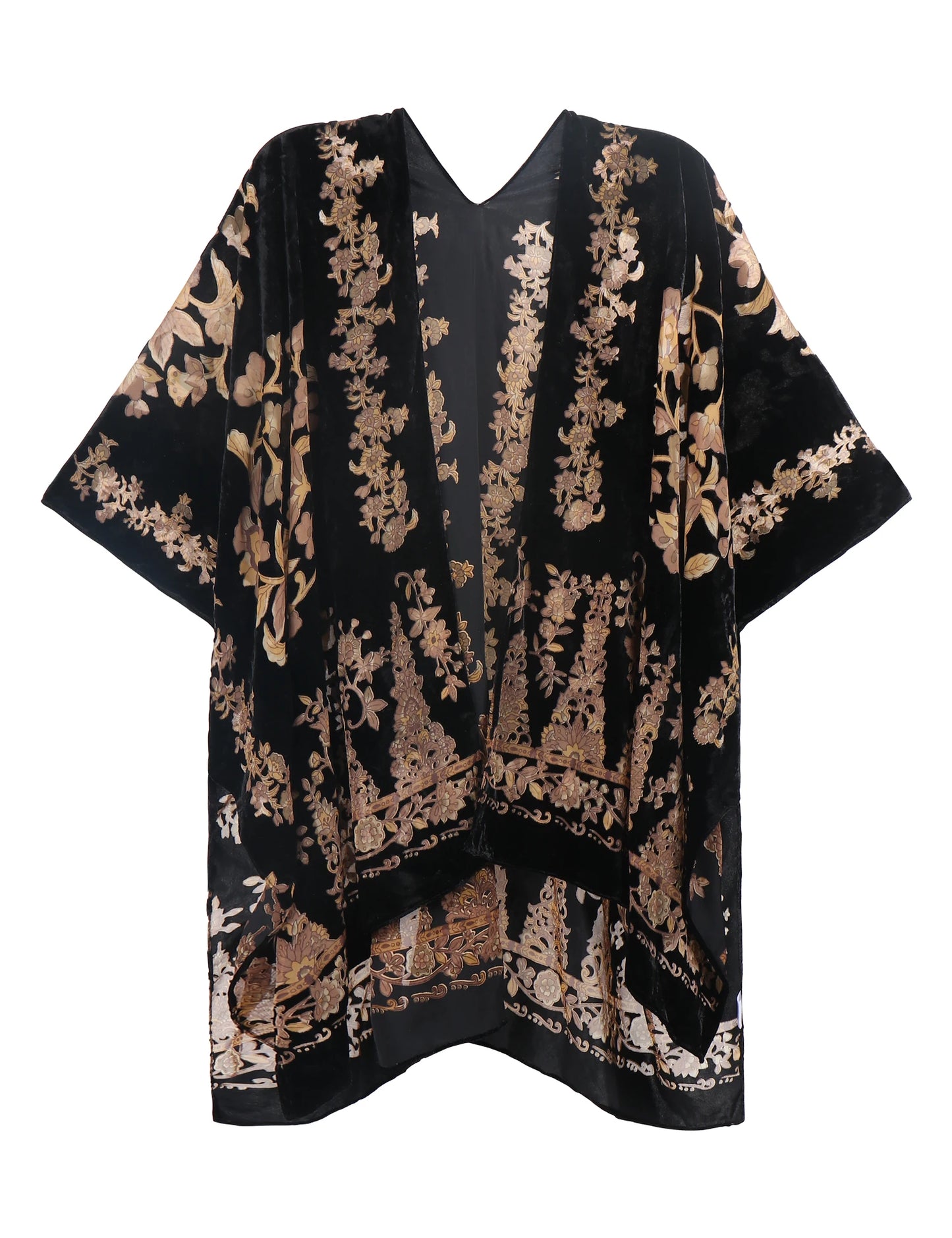 WeHello Bohemian Women's Burnout Velvet Kimono Long Cardigan With Beach Coverup Luxury Holiday Cardigan Shawl Tassel Chiffon