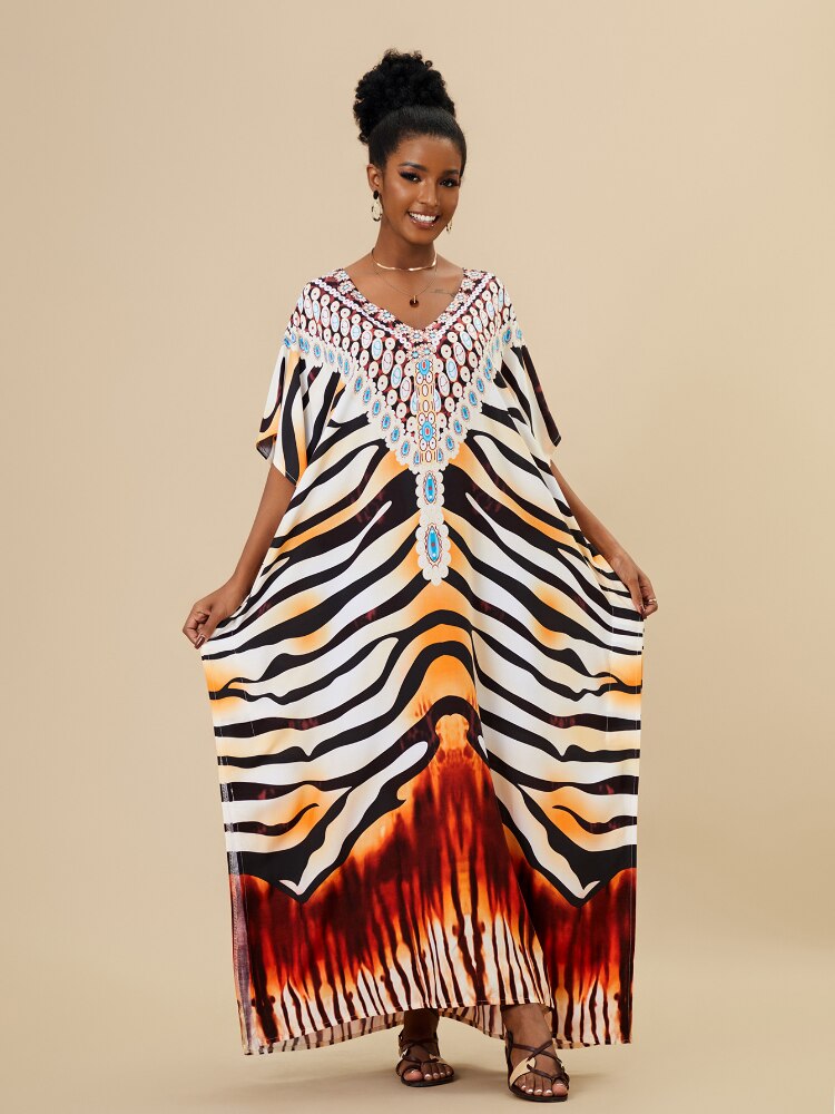 Beach Dresses Africa Printed Kaftans for Women Plus Size Robe Swimsuit Cover Up Bathing Suits Holiday Beachwear Dropshipping
