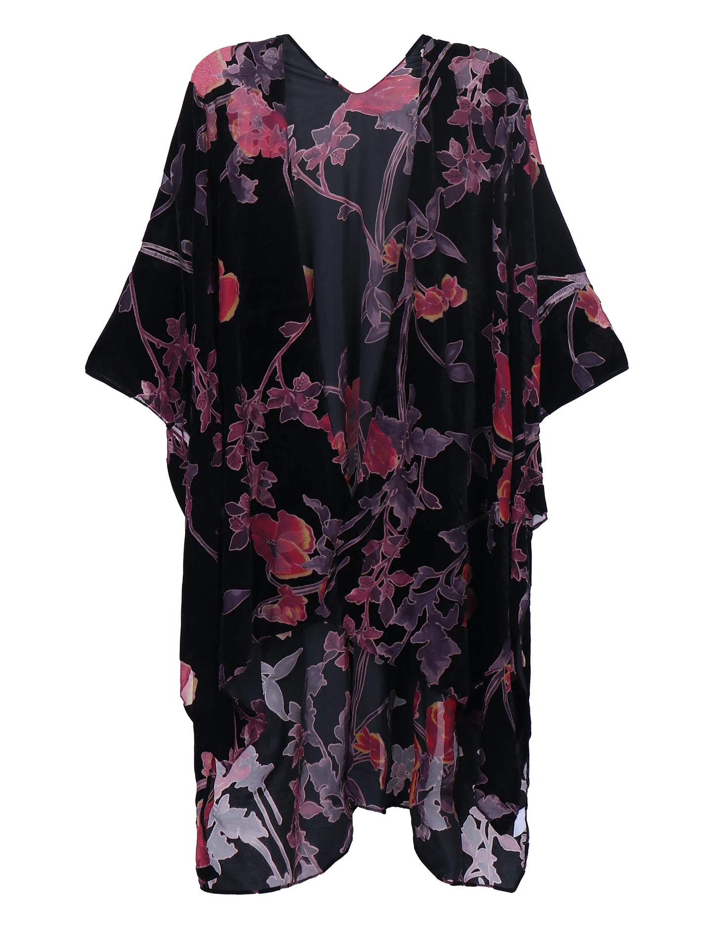 WeHello Bohemian Women's Burnout Velvet Kimono Long Cardigan With Beach Coverup Luxury Holiday Cardigan Shawl Tassel Chiffon