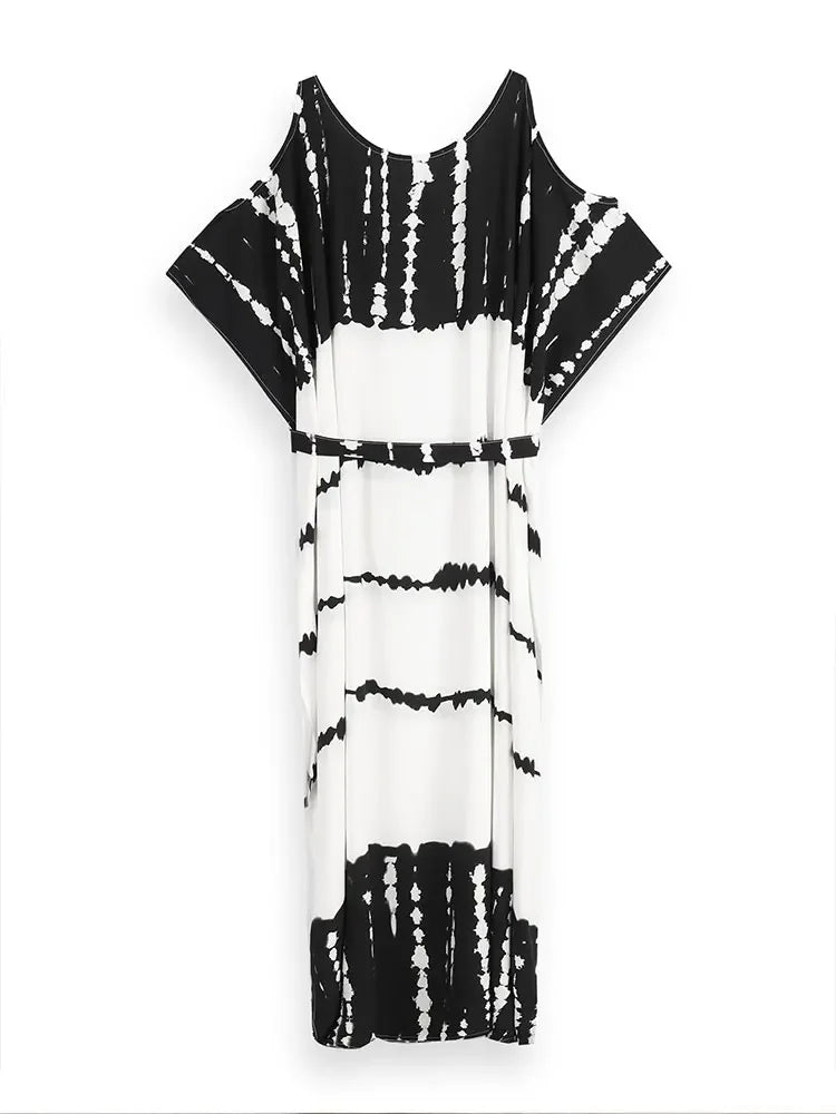 Sexy Boho Tie dye Printed O-Neck Summer Dress For Women 2024 Long Kimono Tunic Plus Size Beach Wear Dresses Clothing Q1244