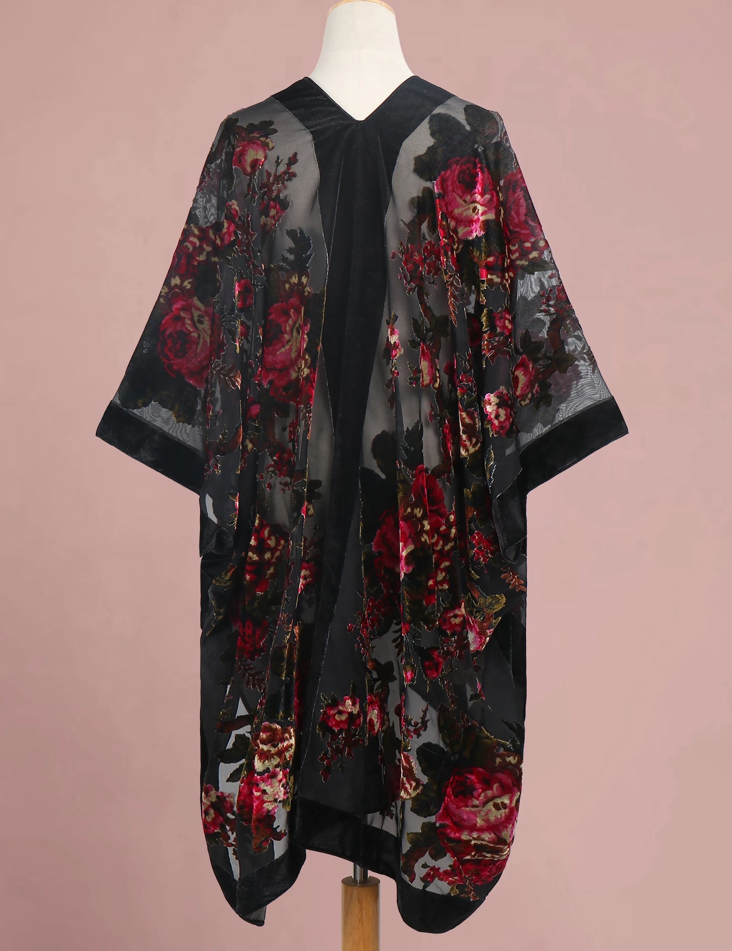 WeHello Bohemian Women's Burnout Velvet Kimono Long Cardigan With Beach Coverup Luxury Holiday Cardigan Shawl Tassel Chiffon