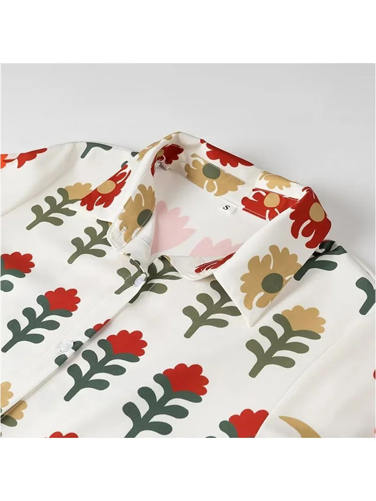 Zevity 2024 Women Vintage Position Floral Print Loose Shirt Midi Dress Female Chic Three Quarter Sleeve Retro Vestidos DS6199