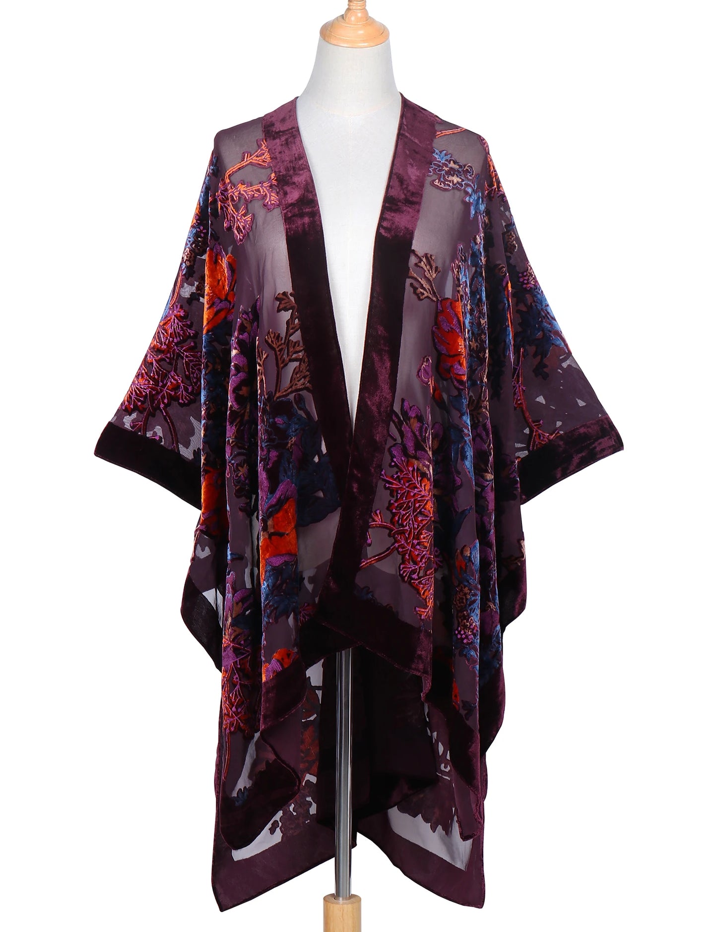 WeHello-Velvet Kimono for Women, Cardigan, Beach Cover Up without Tassel, Vacation Casual Shawl, Dropship, JYPF-34