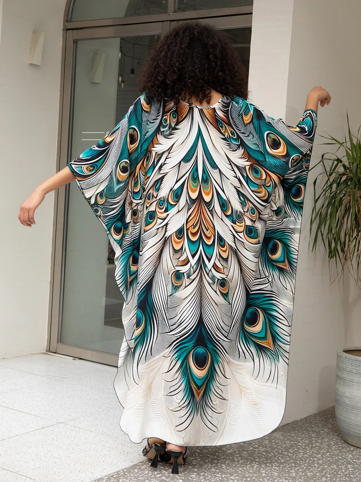 Kaftan Dress/peacock feather