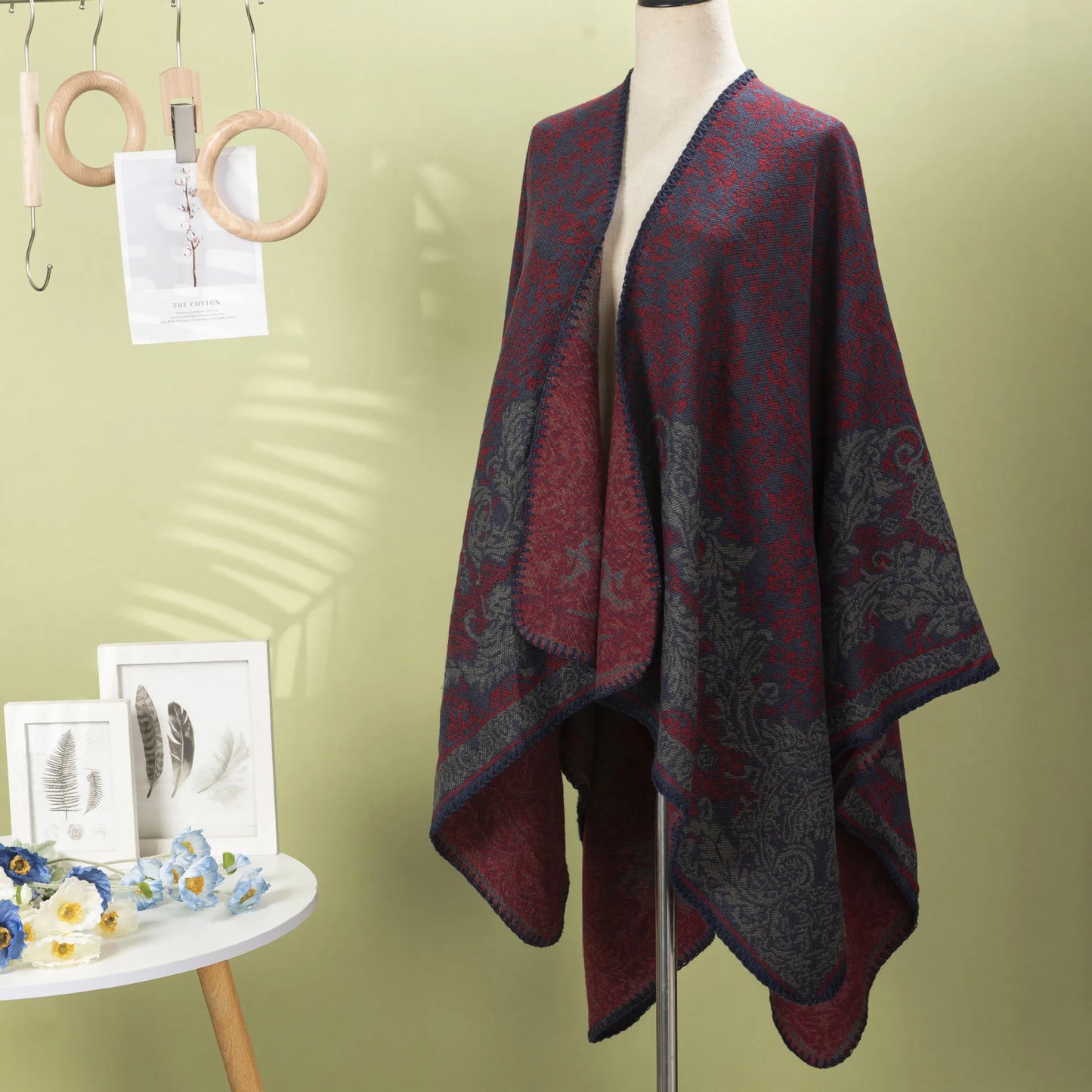 Ethnic Pattern Shawl Cape, Vintage Style Windproof Scarf for Women, Outdoor Travel Poncho & Cardigan