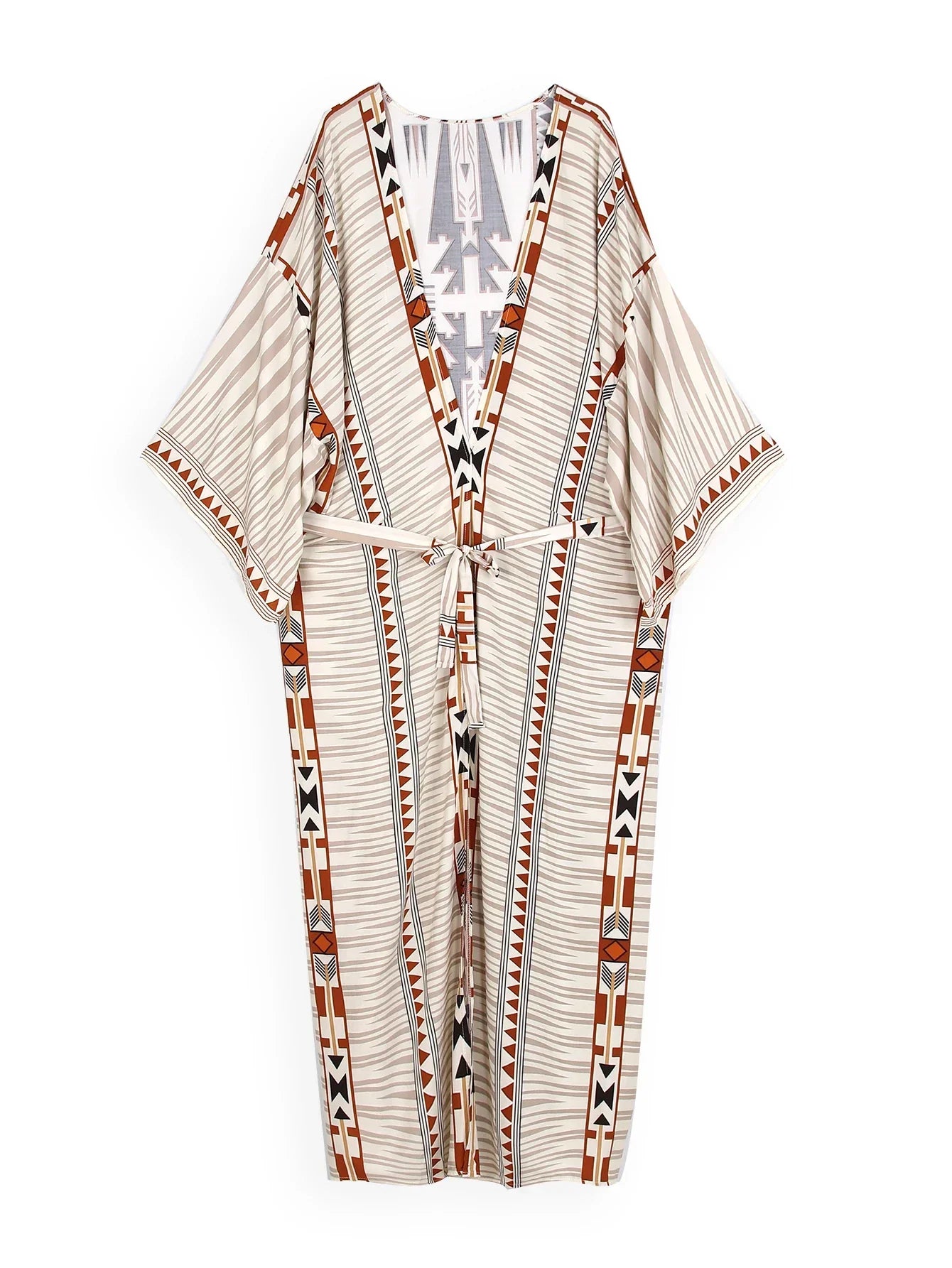 Bohemian Printed Bikini Cover-ups Elegant Self Belted Kimono Dress Tunic Women Plus Size Beach Wear Swim Suit Cover Up Q1228