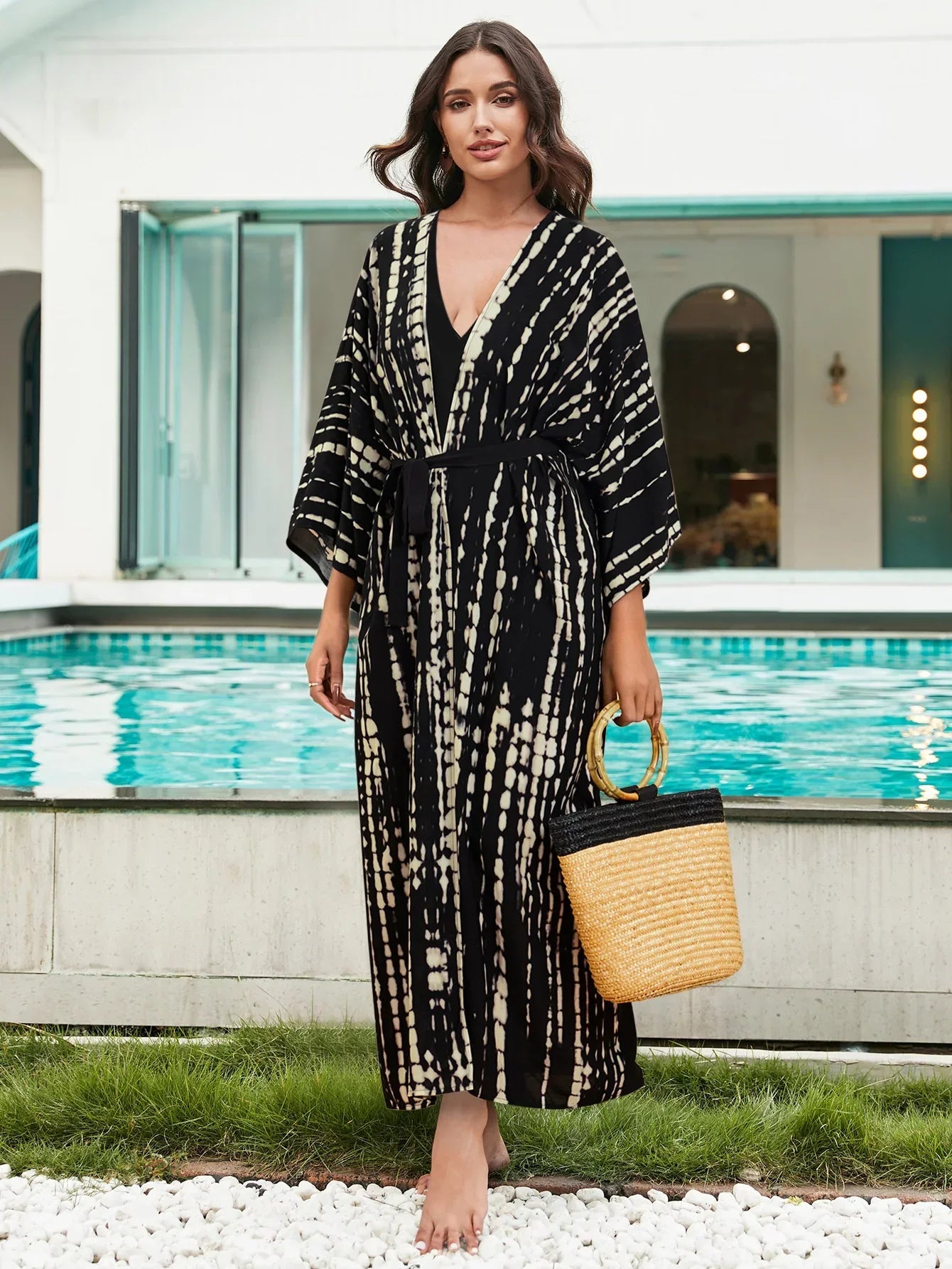 Bohemian Tie dye Striped Long Kimono