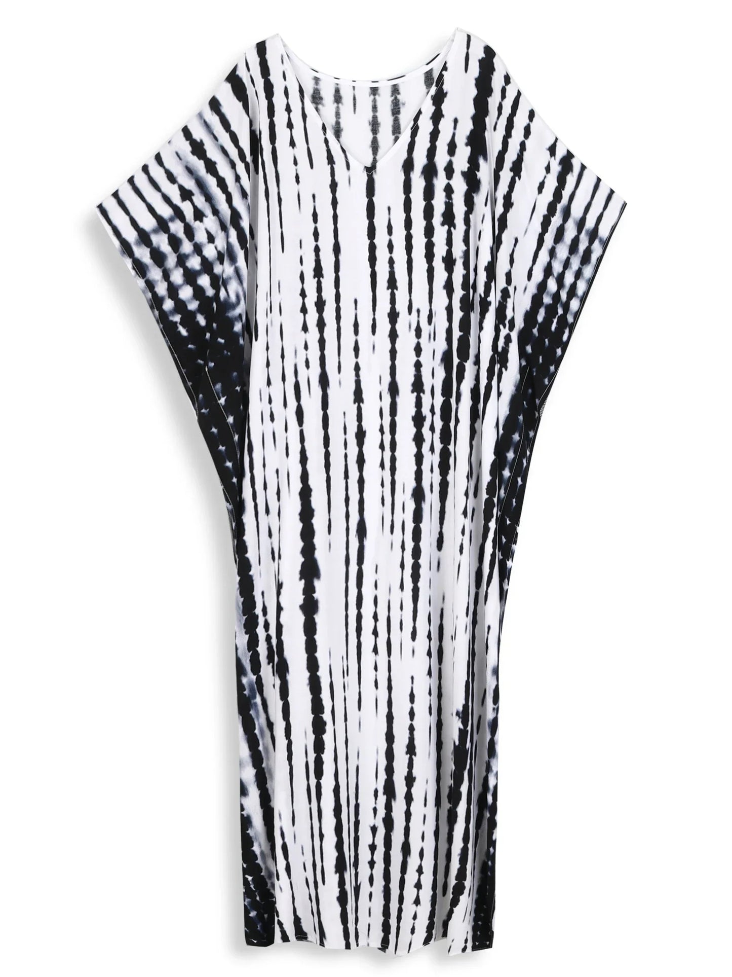 Plus Size Striped Tie-dye V-neck Short Sleeve Kaftan /flash offer