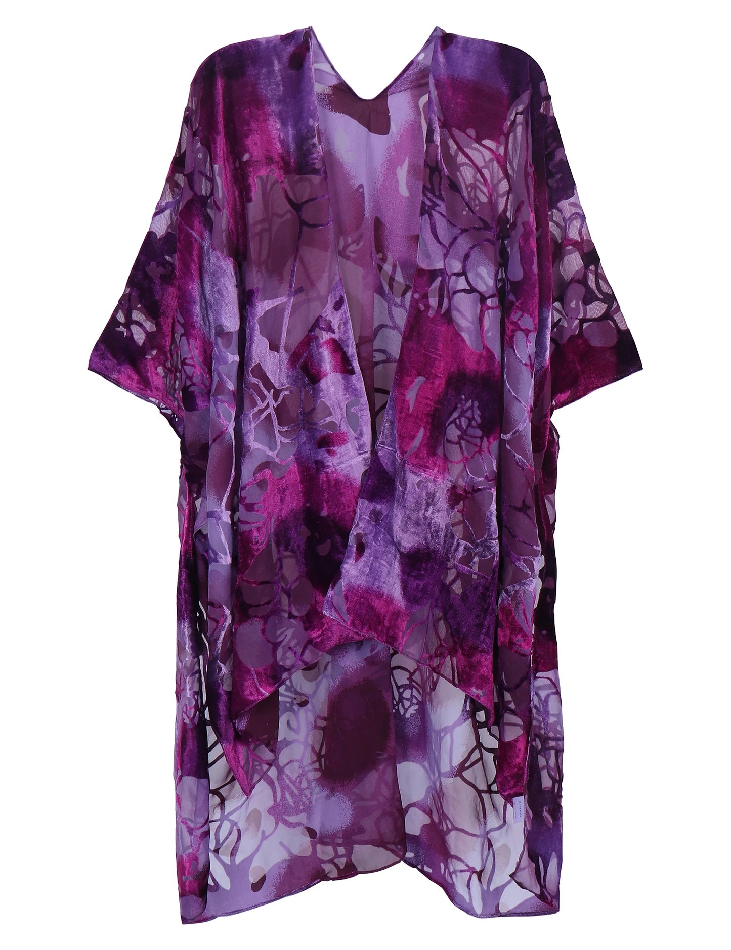 WeHello Bohemian Women's Burnout Velvet Kimono Long Cardigan With Beach Coverup Luxury Holiday Cardigan Shawl Tassel Chiffon